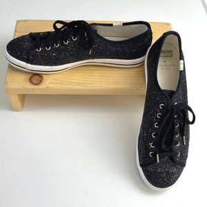 Keds x Kate Spade Champion Glitter Sneakers Black Lace Up Size 8